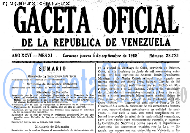 Gaceta Oficial 28721 del 5 Septiembre 1968