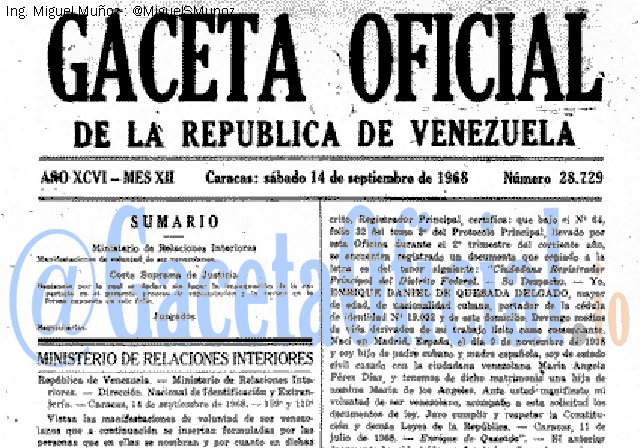 Gaceta Oficial 28729 del 14 Septiembre 1968