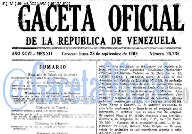 Gaceta Oficial 28736 del 23 Septiembre 1968