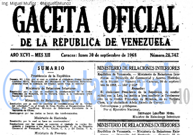 Gaceta Oficial 28742 del 30 Septiembre 1968