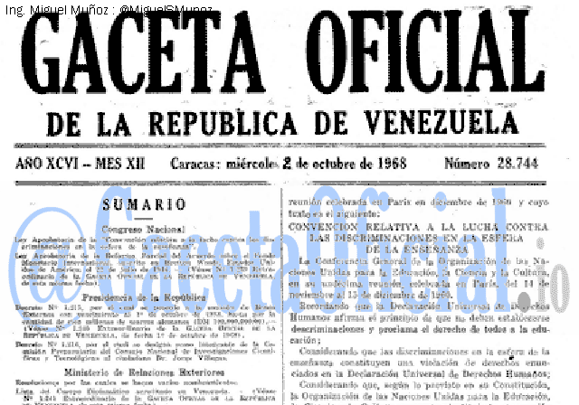 Gaceta Oficial 28744 del 2 Octubre 1968