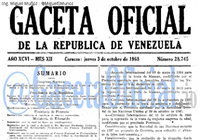 Gaceta Oficial 28745 del 3 Octubre 1968