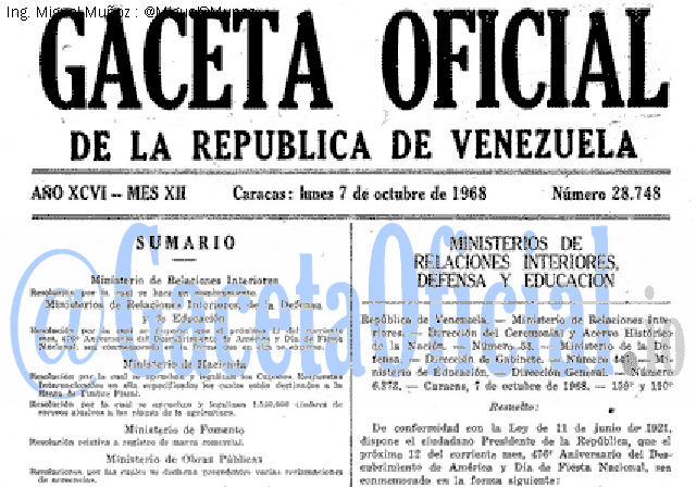 Gaceta Oficial 28748 del 7 Octubre 1968