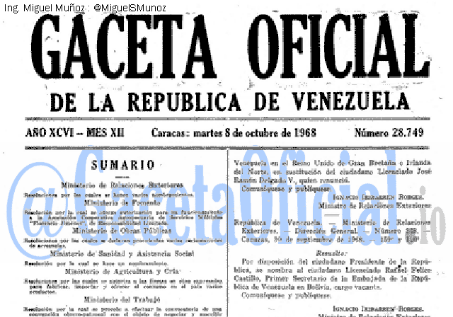 Gaceta Oficial 28749 del 8 Octubre 1968
