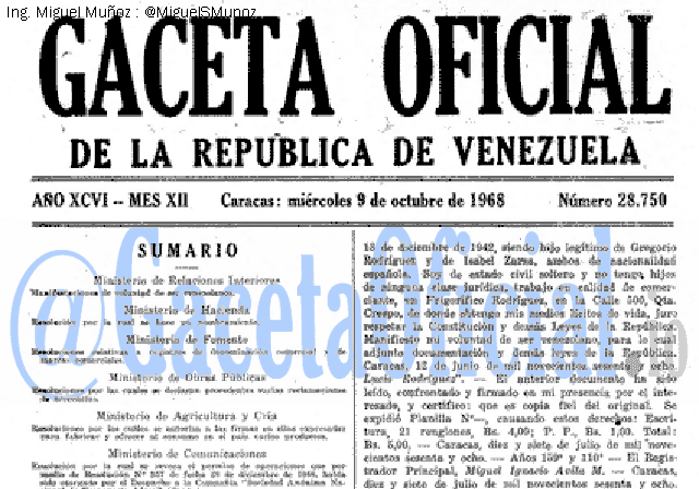 Gaceta Oficial 28750 del 9 Octubre 1968