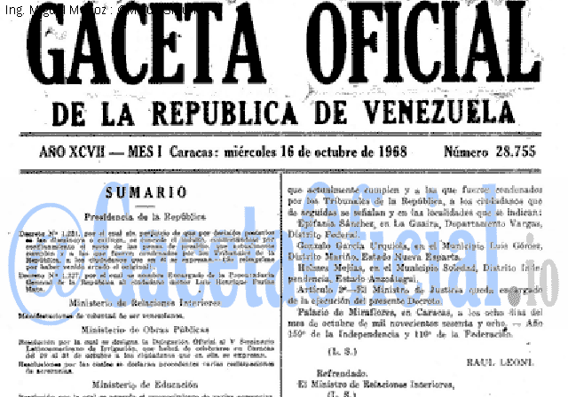 Gaceta Oficial 28755 del 16 Octubre 1968
