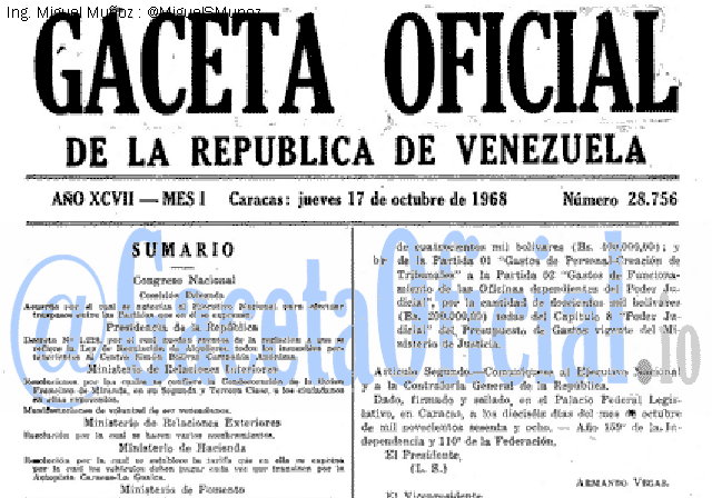 Gaceta Oficial 28756 del 17 Octubre 1968