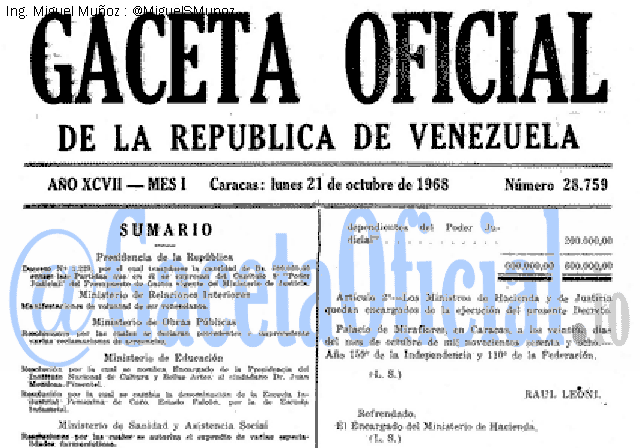 Gaceta Oficial 28759 del 21 Octubre 1968