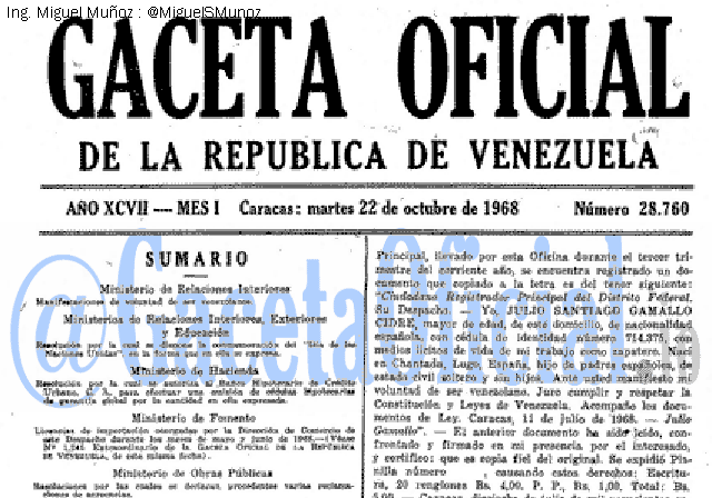 Gaceta Oficial 28760 del 22 Octubre 1968