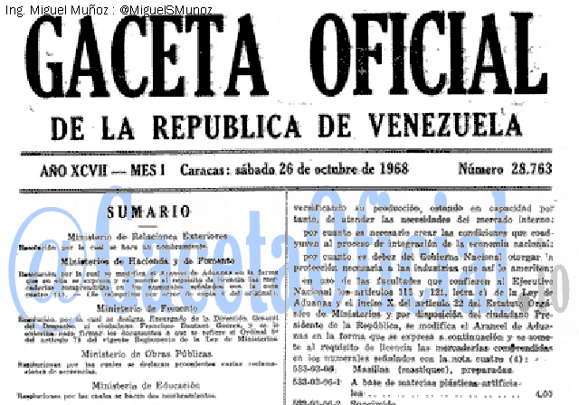 Gaceta Oficial 28763 del 26 Octubre 1968