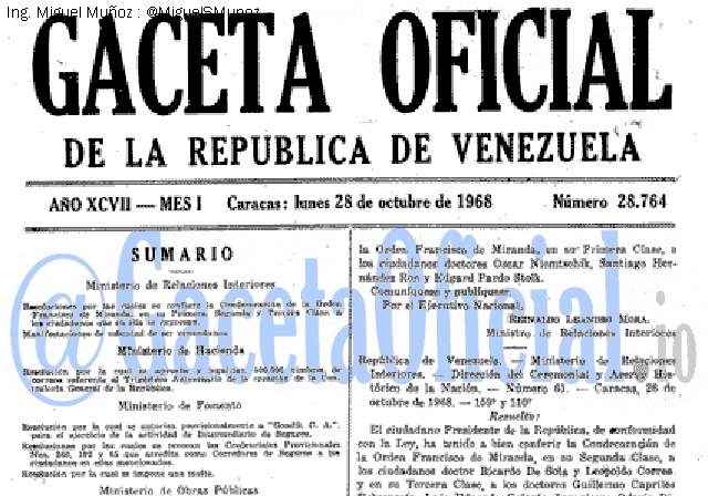 Gaceta Oficial 28764 del 28 Octubre 1968