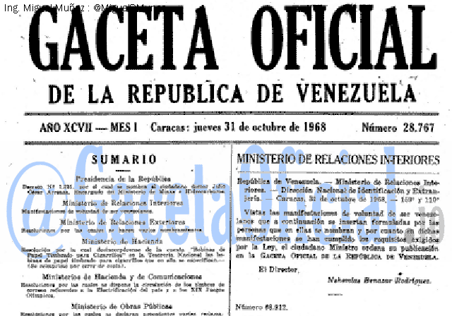 Gaceta Oficial 28767 del 31 Octubre 1968