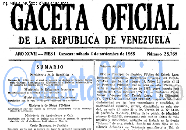 Gaceta Oficial 28769 del 2 Noviembre 1968