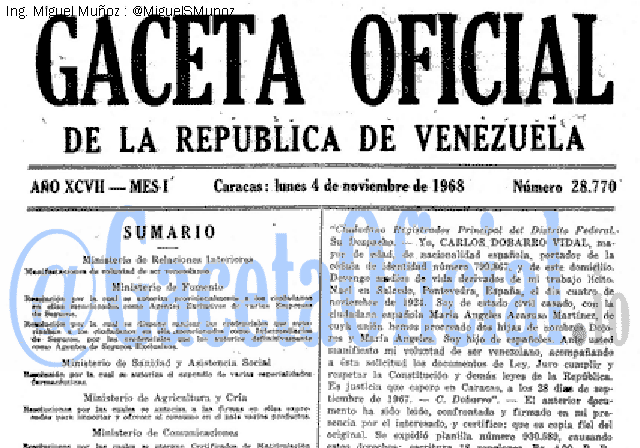 Gaceta Oficial 28770 del 4 Noviembre 1968
