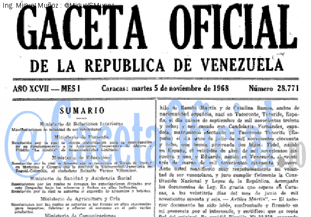 Gaceta Oficial 28771 del 5 Noviembre 1968