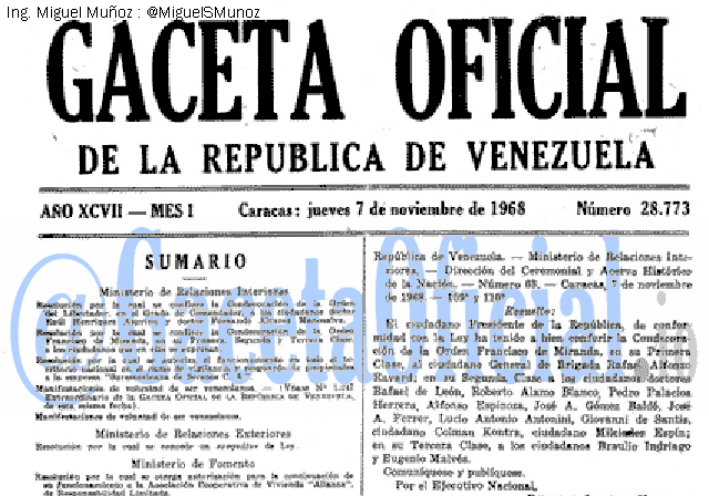 Gaceta Oficial 28773 del 7 Noviembre 1968