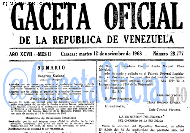 Gaceta Oficial 28777 del 12 Noviembre 1968