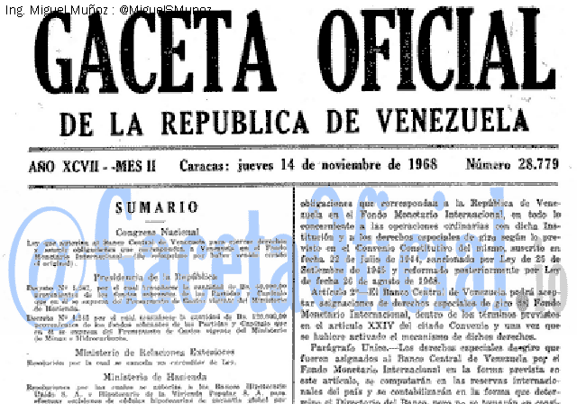 Gaceta Oficial 28779 del 14 Noviembre 1968