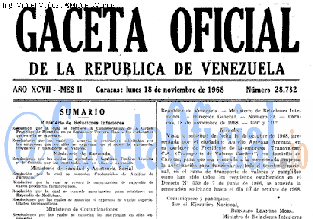 Gaceta Oficial 28782 del 18 Noviembre 1968