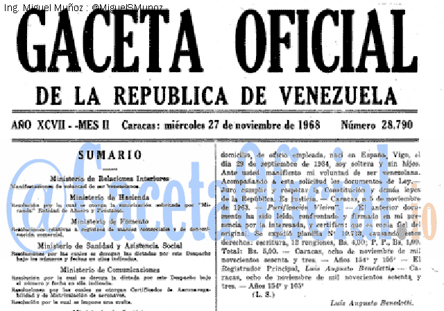 Gaceta Oficial 28790 del 27 Noviembre 1968