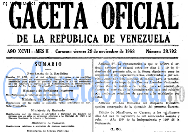 Gaceta Oficial 28792 del 29 Noviembre 1968