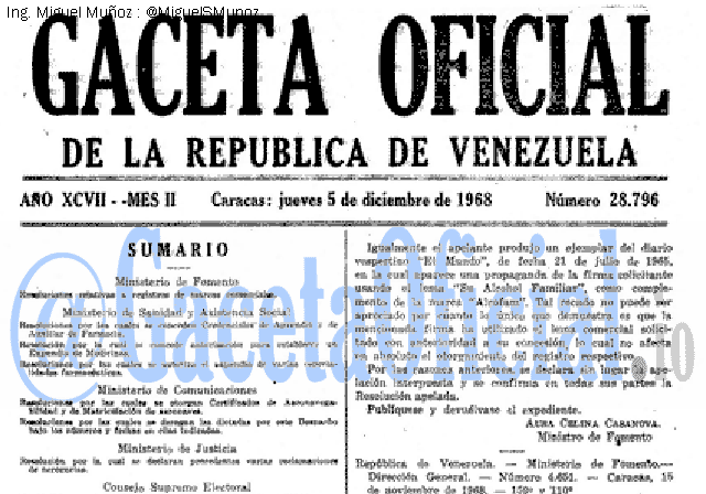 Gaceta Oficial 28796 del 5 Diciembre 1968