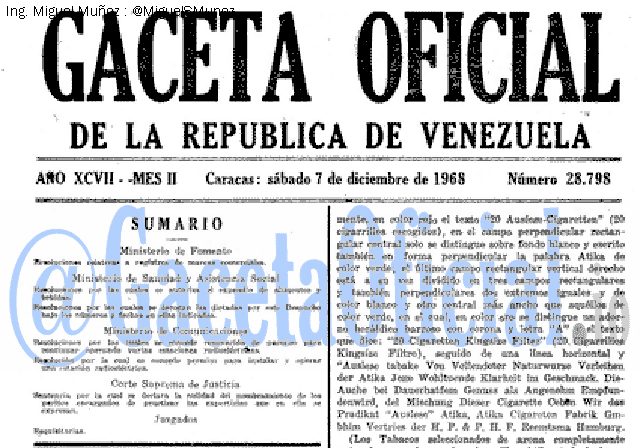 Gaceta Oficial 28798 del 7 Diciembre 1968