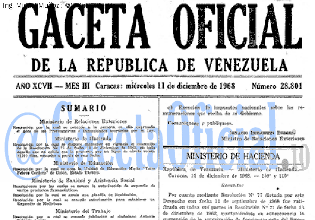 Gaceta Oficial 28801 del 11 Diciembre 1968