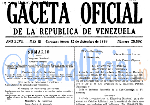 Gaceta Oficial 28802 del 12 Diciembre 1968