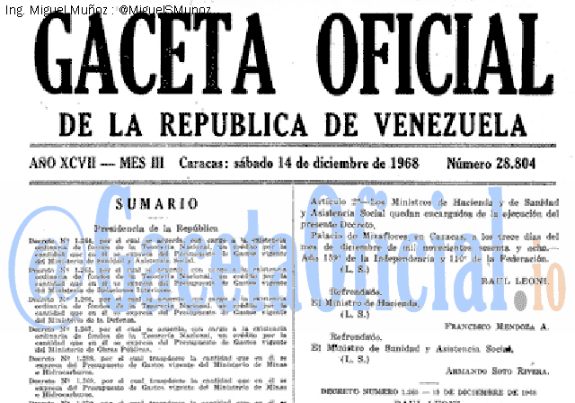 Gaceta Oficial 28804 del 14 Diciembre 1968