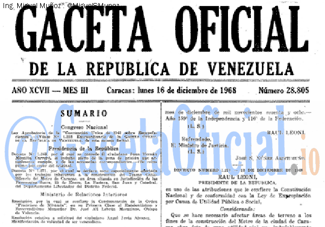 Gaceta Oficial 28805 del 16 Diciembre 1968