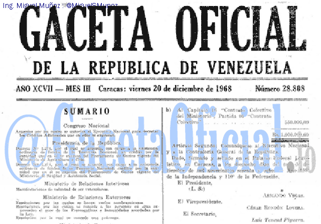 Gaceta Oficial 28808 del 20 Diciembre 1968