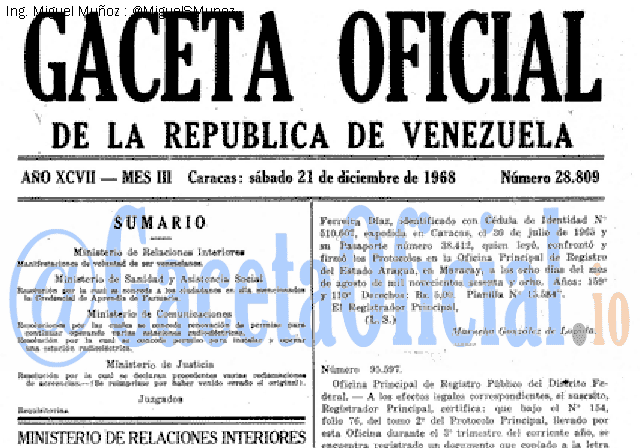 Gaceta Oficial 28809 del 21 Diciembre 1968