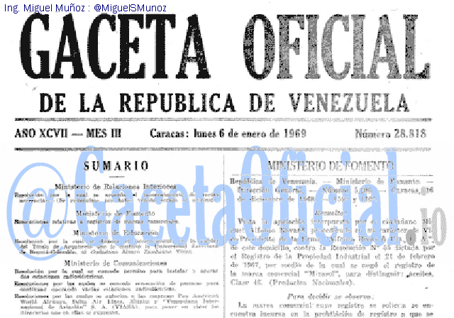 Gaceta Oficial 28818 del 6 Enero 1969