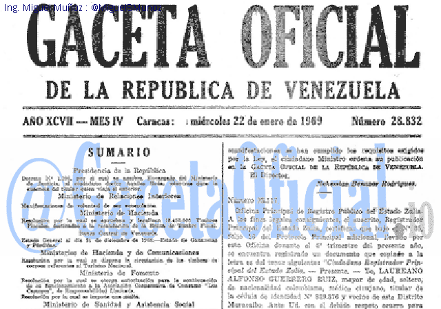 Gaceta Oficial 28832 del 22 Enero 1969