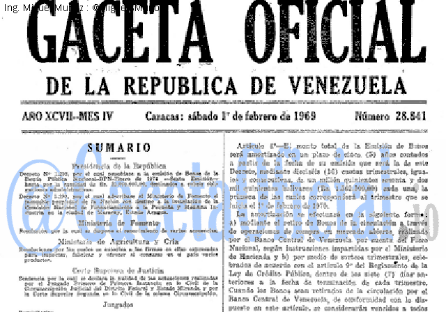 Gaceta Oficial 28841 del 1 Febrero 1969