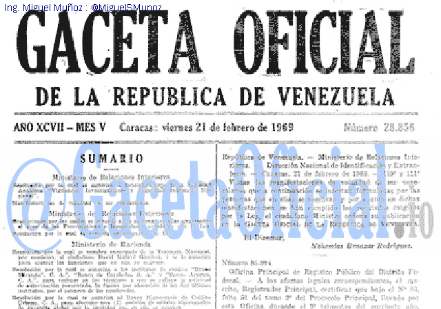 Gaceta Oficial 28856 del 21 Febrero 1969