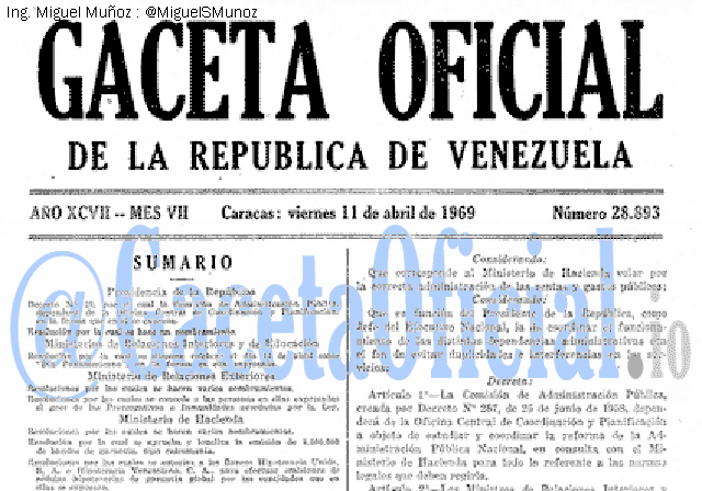 Gaceta Oficial 28893 del 11 Abril 1969