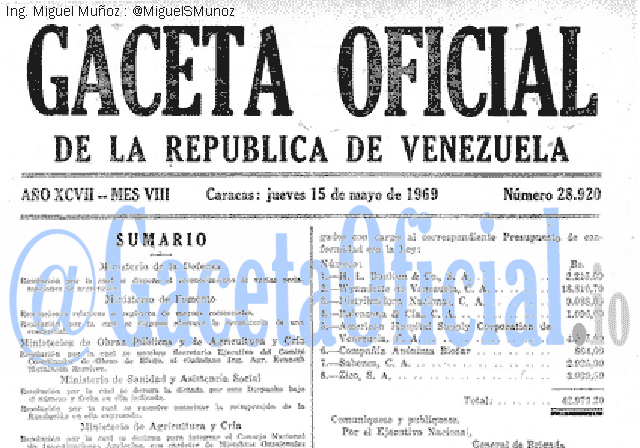 Gaceta Oficial 28920 del 15 Mayo 1969