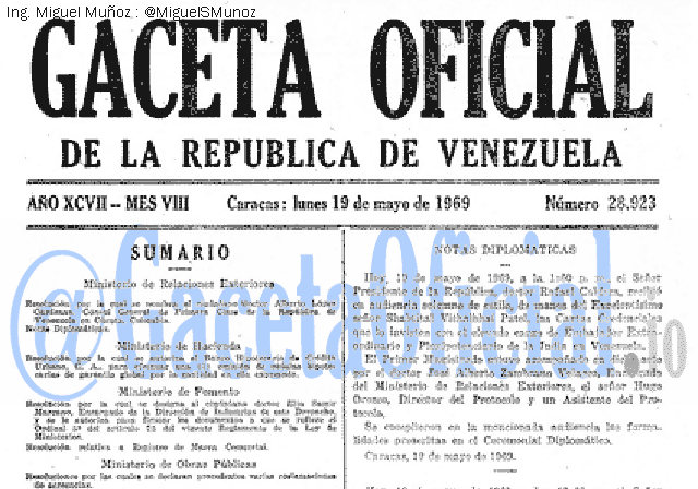 Gaceta Oficial 28923 del 19 Mayo 1969