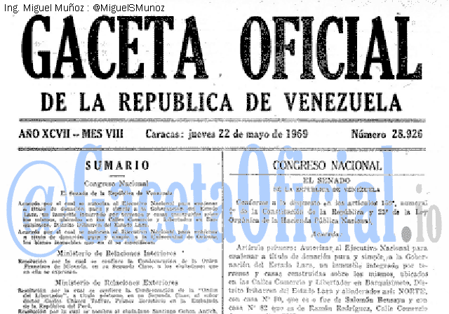 Gaceta Oficial 28926 del 22 Mayo 1969