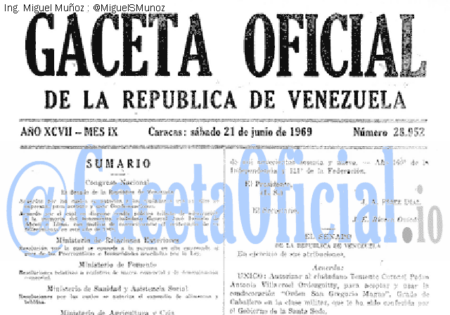 Gaceta Oficial 28952 del 21 Junio 1969