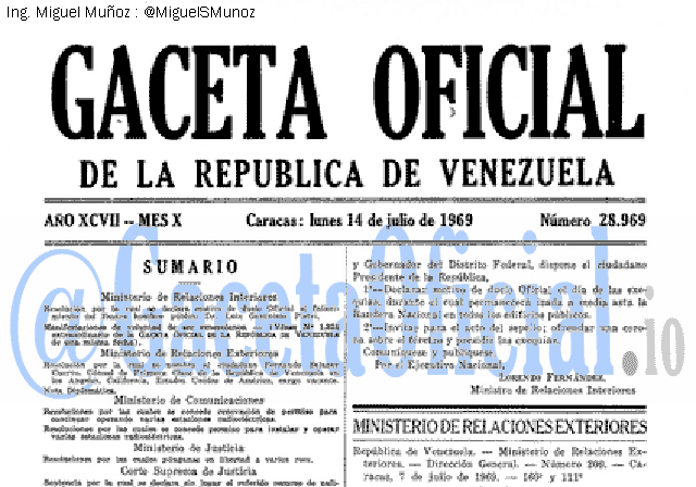 Gaceta Oficial 28969 del 14 Julio 1969