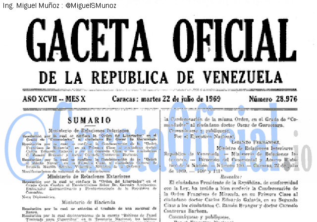 Gaceta Oficial 28976 del 22 Julio 1969