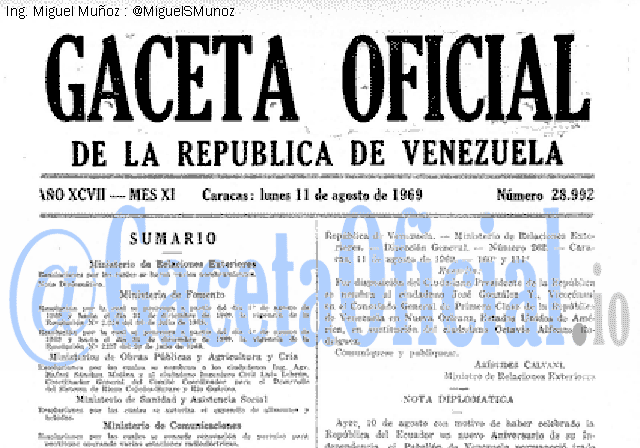 Gaceta Oficial 28992 del 11 Agosto 1969