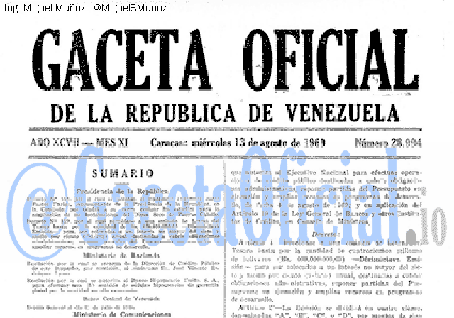 Gaceta Oficial 28994 del 13 Agosto 1969
