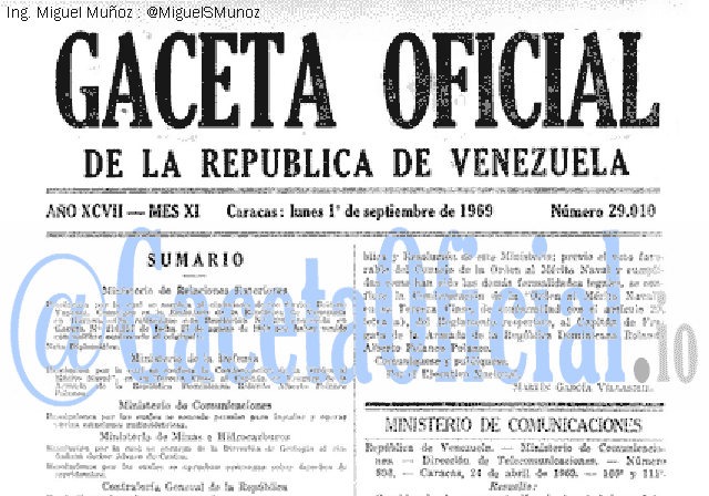 Gaceta Oficial 29010 del 1 Septiembre 1969