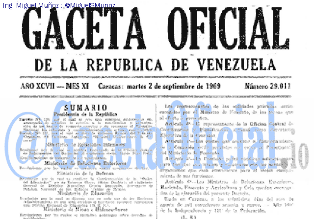 Gaceta Oficial 29011 del 2 Septiembre 1969