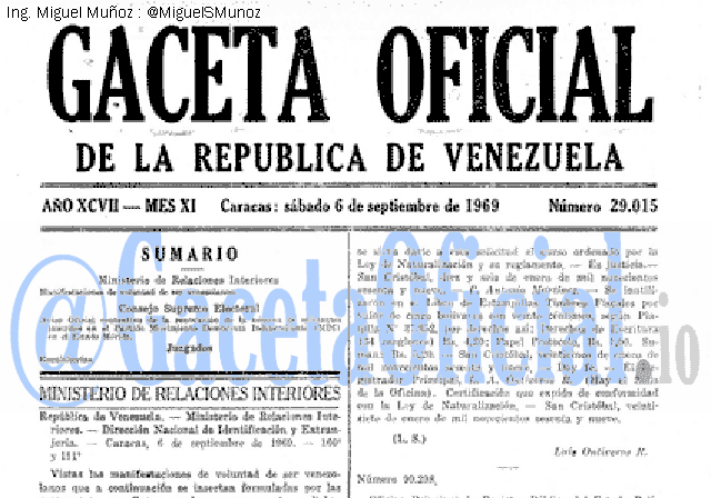 Gaceta Oficial 29015 del 6 Septiembre 1969