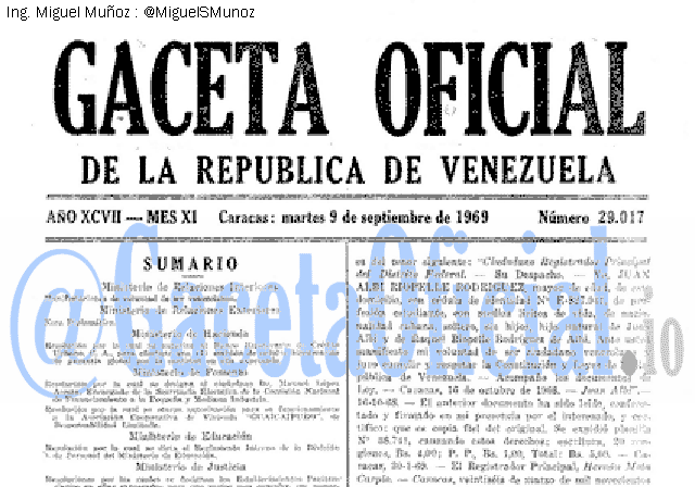 Gaceta Oficial 29017 del 9 Septiembre 1969